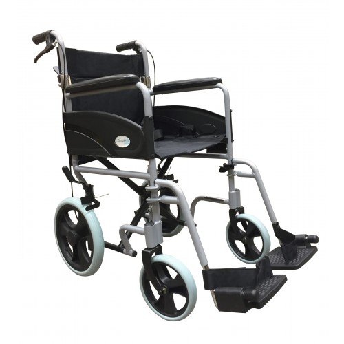 Lightweight Aluminium Transit Wheelchair with Handbrakes - Silver-0